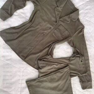 Olive Green Button-Up Pajama Set